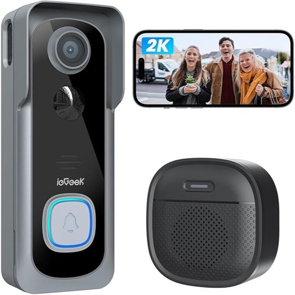 ieGeek Wireless Video Doorbell 2K 2.4GHz WiFi HD Two-Way