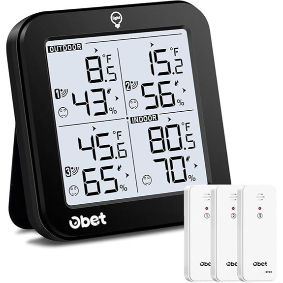 OBET Wireless Indoor Outdoor Thermometer with 3 Sensors
