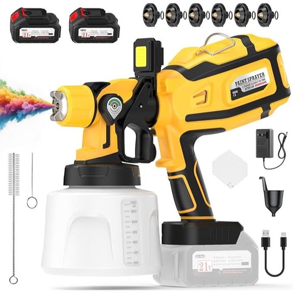 Cordless Paint Sprayer with Batteries Nozzles LED Light
